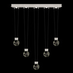 Aria Drop Linear Multi Light Pendant - Brushed Silver / Crystal