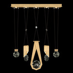 Aria Slab/Round/Drop Linear Multi Light Pendant - Brushed Gold / Crystal