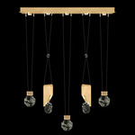 Aria Slab/Drop Linear Multi Light Pendant - Brushed Gold / Crystal