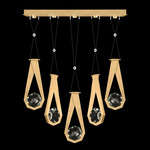 Aria Round Linear Multi Light Pendant - Brushed Gold / Crystal