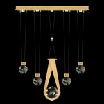 Aria Round/Drop Linear Multi Light Pendant - Brushed Gold / Crystal