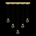 Aria Drop Linear Multi Light Pendant - Brushed Gold / Crystal