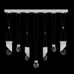 Aria 7 Slab/Drop Linear Multi Light Pendant - Brushed Silver / Crystal