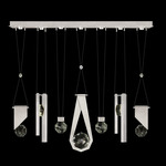 Aria 7 Slab/Round/Bar/Drop Linear Multi Light Pendant - Brushed Silver / Crystal