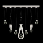 Aria 7 Slab/Round/Drop Linear Multi Light Pendant - Brushed Silver / Crystal