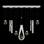 Aria 7 Round/Bar/Drop Linear Multi Light Pendant - Brushed Silver / Crystal