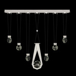 Aria 7 Round/Drop Linear Multi Light Pendant - Brushed Silver / Crystal