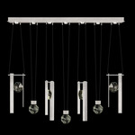 Aria 7 Bar/Drop Linear Multi Light Pendant - Brushed Silver / Crystal