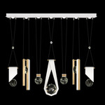 Aria 7 Slab/Round/Bar/Drop Linear Multi Light Pendant - White / Gold / Crystal