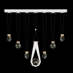 Aria 7 Round/Drop Linear Multi Light Pendant - White / Gold / Crystal
