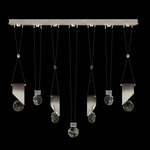 Aria 7 Slab/Drop Linear Multi Light Pendant - Soft Ombre Silver / Crystal