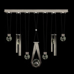 Aria 7 Round/Bar/Drop Linear Multi Light Pendant - Soft Ombre Silver / Crystal