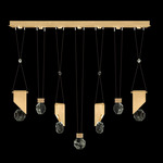 Aria 7 Slab/Drop Linear Multi Light Pendant - Brushed Gold / Crystal