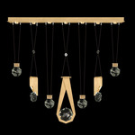 Aria 7 Slab/Round/Drop Linear Multi Light Pendant - Brushed Gold / Crystal