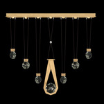 Aria 7 Round/Drop Linear Multi Light Pendant - Brushed Gold / Crystal