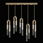 Antonia Linear Multi Light Pendant - Soft Gold Leaf / Brass / Smoke / Clear