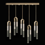 Antonia Linear Multi Light Pendant - Soft Gold Leaf / Nickel / Smoke / Clear