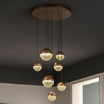 Iglu Round Multi Light Pendant - Coated Bronze / Gold Mesh