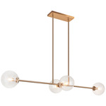 Novo Globe Linear Chandelier - Aged Gold Brass / Clear