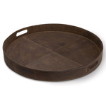 Derby Round Serving Tray - Brown Leather