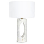 Portia Marble Table Lamp - White Marble / White Linen