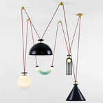 Shape Up Five Light Chandelier - Brushed Brass / Black Cone / Black Dome