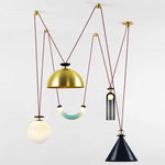 Shape Up Five Light Chandelier - Brushed Brass / Black Cone / Brass Dome