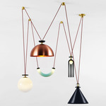Shape Up Five Light Chandelier - Brushed Brass / Black Cone / Copper Dome