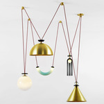 Shape Up Five Light Chandelier - Brushed Brass / Brass Cone / Brass Dome