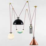 Shape Up Five Light Chandelier - Brushed Brass / Copper Cone / Black Dome