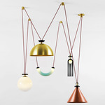 Shape Up Five Light Chandelier - Brushed Brass / Copper Cone / Brass Dome