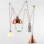 Shape Up Five Light Chandelier - Brushed Brass / Copper Cone / Copper Dome