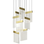 V Panels Wide Panel Multi-Light Chandelier - Brass / Clear