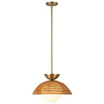 Perth Indoor / Outdoor Pendant - Brushed Gold / Rattan