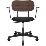 Co Upholstered Seat Office Chair w/Arms - Black / Dark Oak / Sierra Black Leather