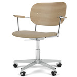 Co Upholstered Seat Office Chair - Polished Aluminum / Natural Oak / Beige Boucle