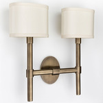 Oval Double Wall Sconce - Antiqued Boyd Brass / White Linen