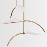 Spire Leaf Multi Light Pendant - Satin Brass / White