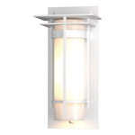 Banded Top Plate Small Outdoor Wall Sconce - Coastal White / Opal
