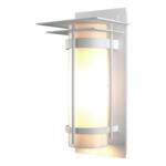 Banded Top Plate Outdoor Wall Sconce - Coastal White / Opal