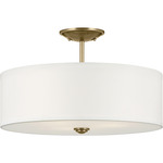 Shailene Round Semi Flush Ceiling Light - Natural Brass / White