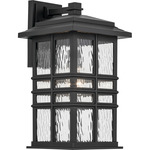 Beacon Square Outdoor Wall Sconce - Textured Black / Clear Hammered
