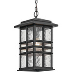 Beacon Square Outdoor Pendant - Textured Black / Clear Hammered