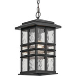 Beacon Square Outdoor Pendant - Textured Black / Clear Hammered