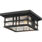 Beacon Square Outdoor Ceiling Light - Textured Black / Clear Hammered