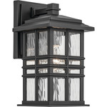 Beacon Square Outdoor Wall Sconce - Textured Black / Clear Hammered