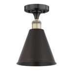 Ballston Cone Semi Flush Ceiling Light - Matte Black / Antique Brass
