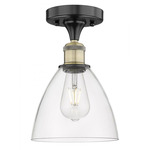 Bristol Glass Semi Flush Ceiling Light - Matte Black / Antique Brass / Clear