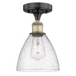 Bristol Glass Semi Flush Ceiling Light - Matte Black / Antique Brass / Clear Seedy