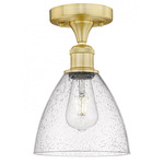 Bristol Glass Semi Flush Ceiling Light - Satin Gold / Clear Seedy